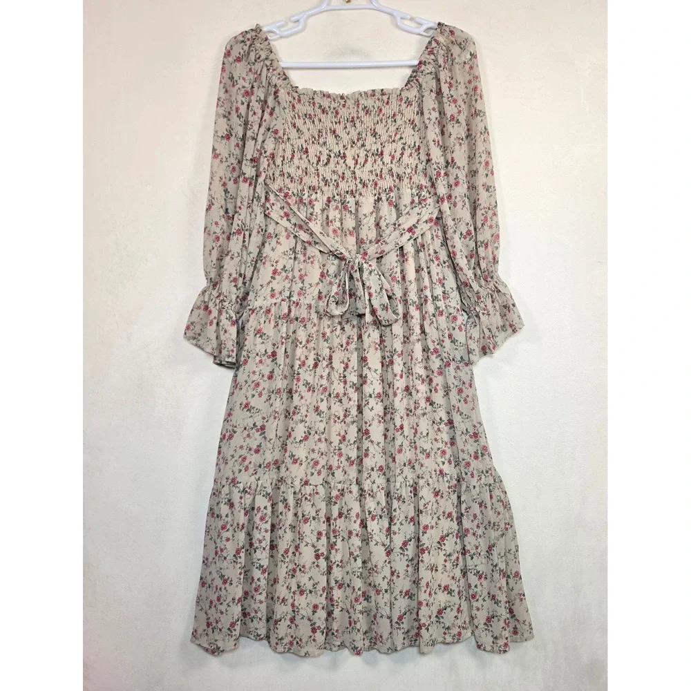 &merci Maxi Dress Womens L Tiered Floral Cottagecore Boho Prairie Romantic Smock